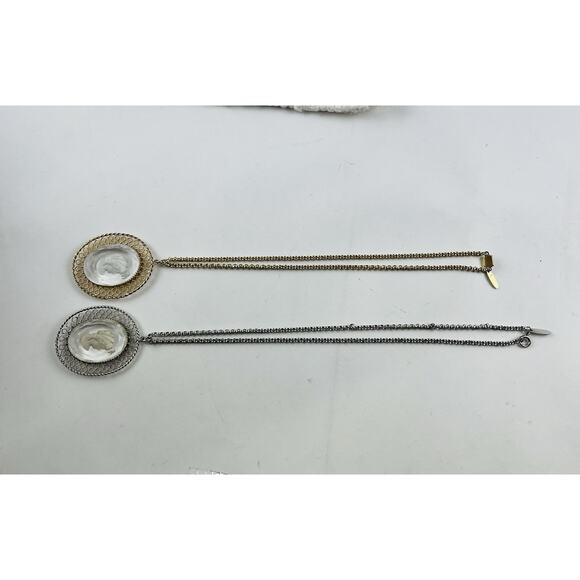 Set 2 Vintage Whiting Davis Clear Intaglio Cameo Pendant Necklace Silver Gold To - Picture 12 of 12